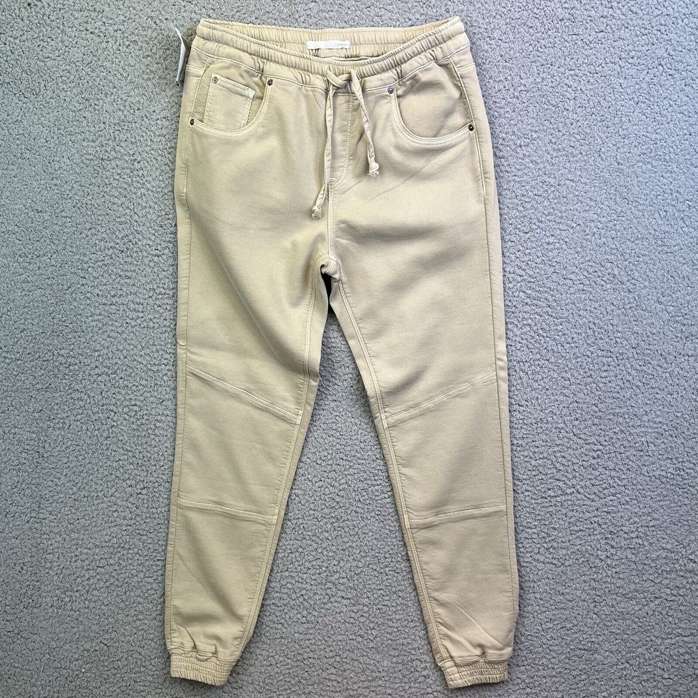 Mavi Women's Drawstring Stretch Joggers Back Pockets‎ Tan Sz 28x26 Ankle Cuff